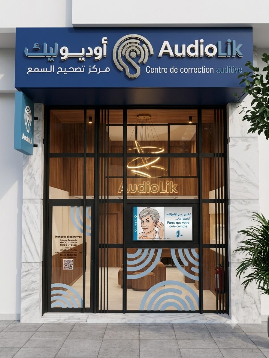 Devanture du centre AudioLik, 106B rue Al Jounaid à Casablanca