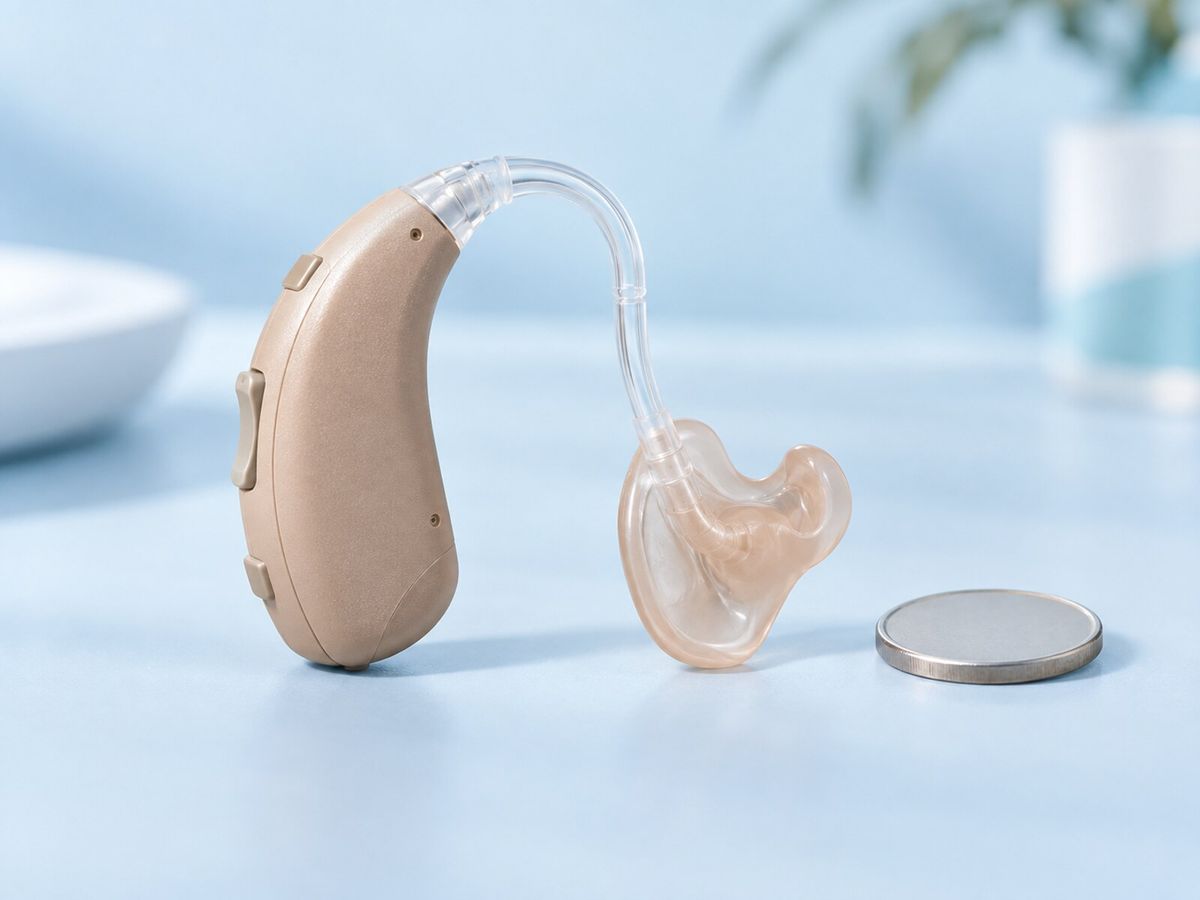 Contour d'oreille classique beige avec tube transparent et embout sur mesure